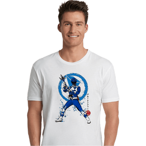 Shirts Premium Shirts, Unisex / Small / White Blue Ranger Sumi-e