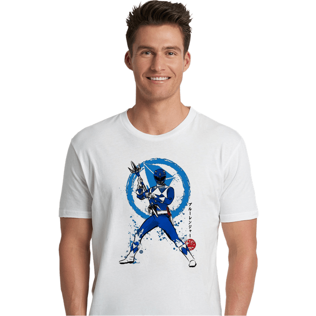 Shirts Premium Shirts, Unisex / Small / White Blue Ranger Sumi-e