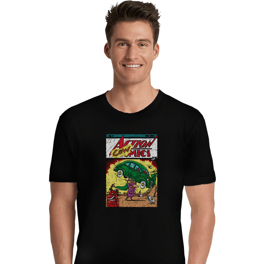 Shirts Premium Shirts, Unisex / Small / Black Action Cowmics