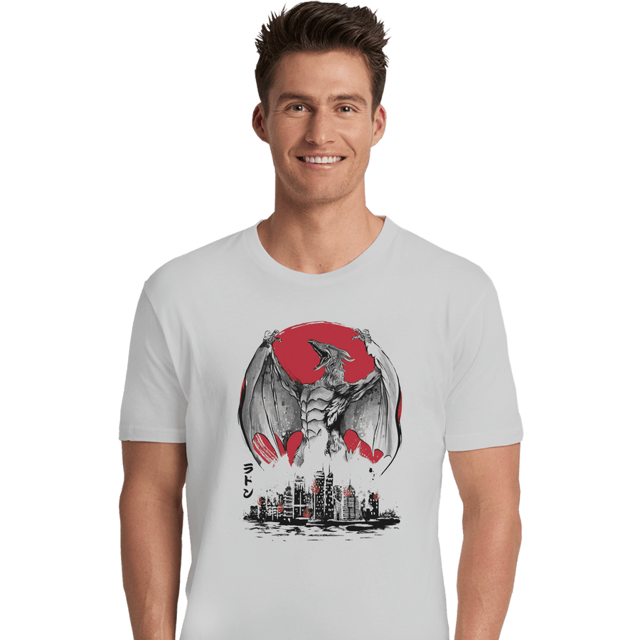 Shirts Premium Shirts, Unisex / Small / White Fire Pteranodon Attack Sumi-e