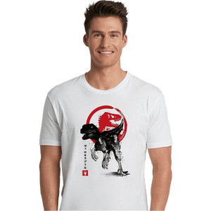 Shirts Premium Shirts, Unisex / Small / White Velociraptor sumi-e halftones