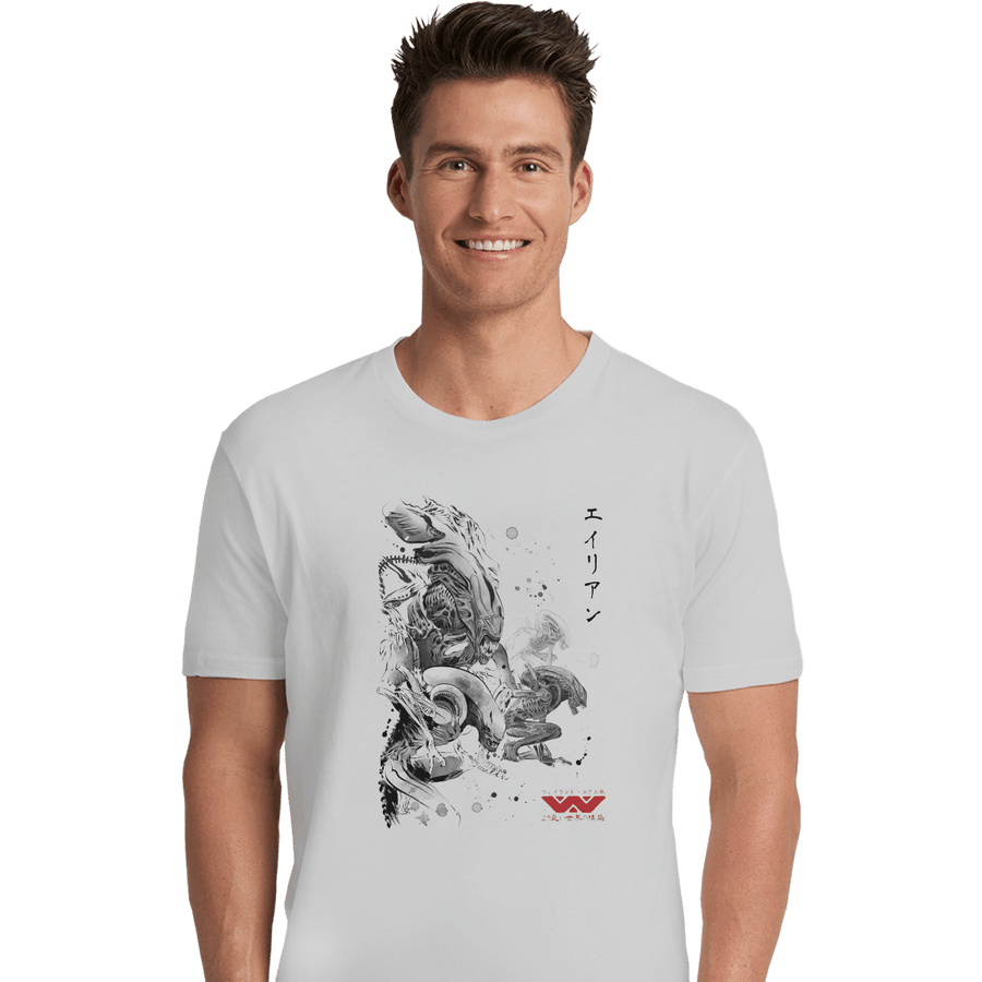 Shirts Premium Shirts, Unisex / Small / White Xenomorphs Invasion Sumi-e