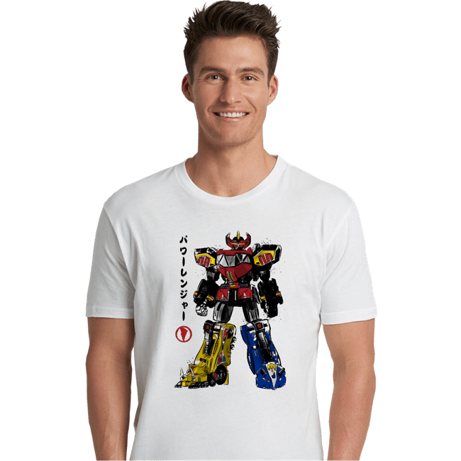 Daily_Deal_Shirts Premium Shirts, Unisex / Small / White Mighty Morphin Megazord Sumi-e
