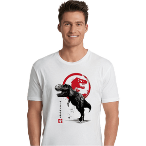 Shirts Premium Shirts, Unisex / Small / White Tyrannosaurus sumi-e halftones