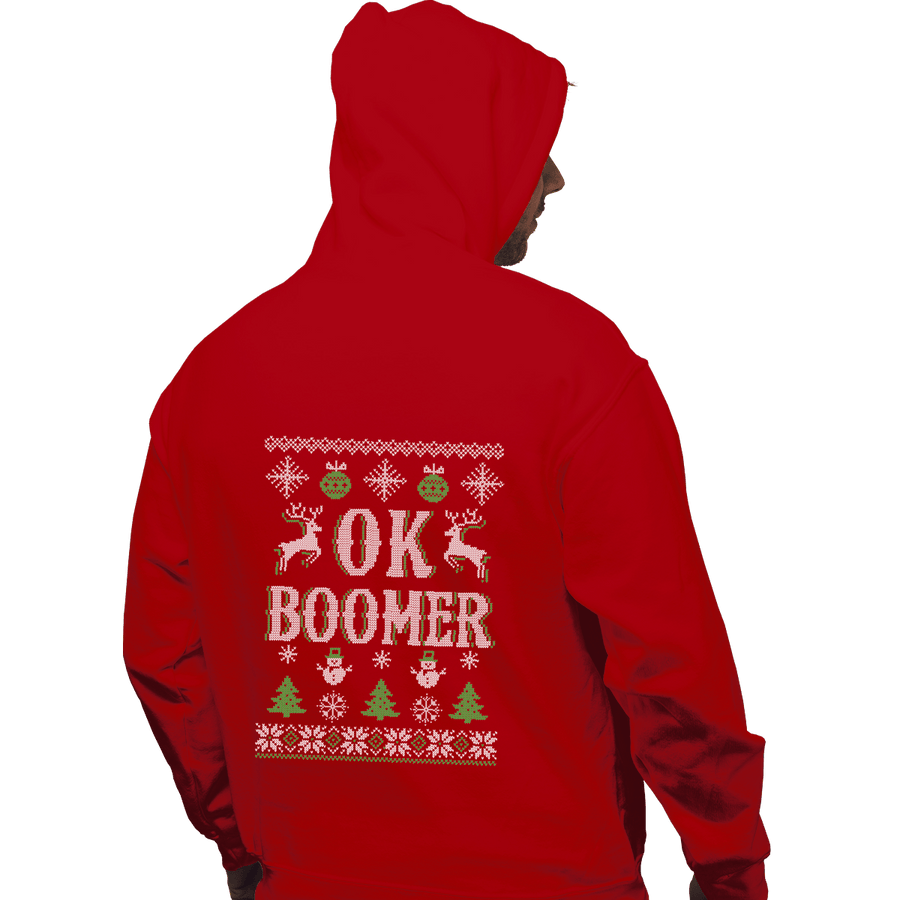Shirts Zippered Hoodies, Unisex / Small / Red OK Boomer Ugly Christmas Sweater