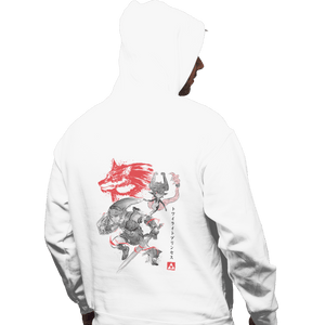 Shirts Pullover Hoodies, Unisex / Small / White Twilight Wolf Sumi-e