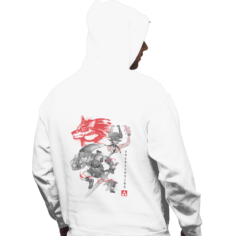 Shirts Pullover Hoodies, Unisex / Small / White Twilight Wolf Sumi-e