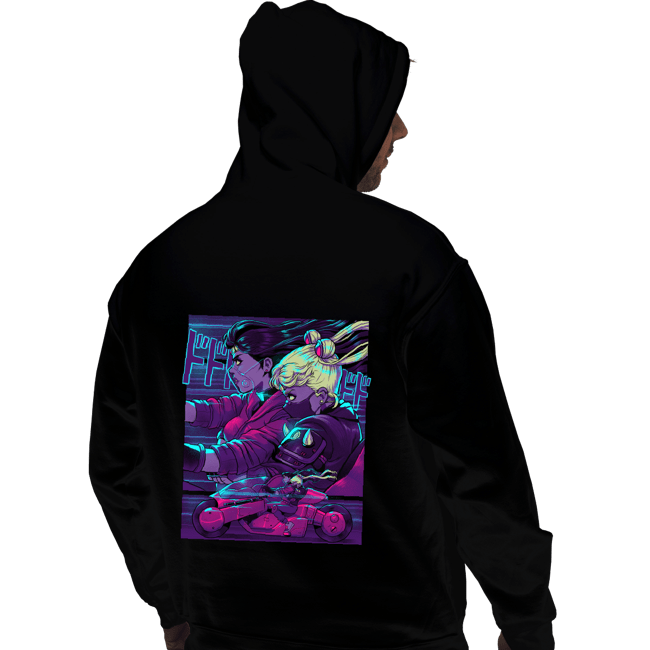 Daily_Deal_Shirts Pullover Hoodies, Unisex / Small / Black Neon Moon Eclipse On Mars
