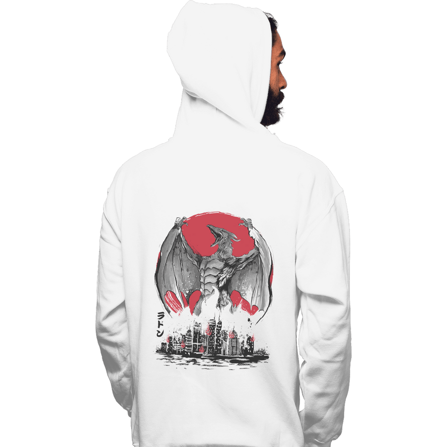 Shirts Pullover Hoodies, Unisex / Small / White Fire Pteranodon Attack Sumi-e
