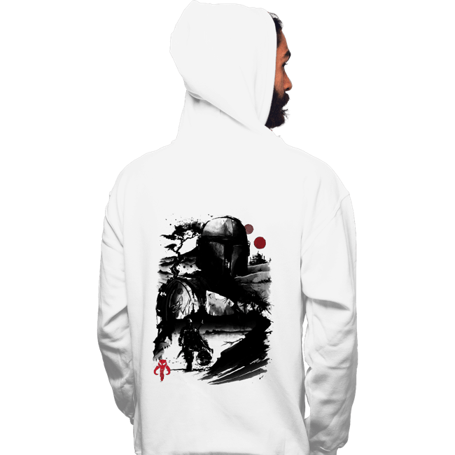 Daily_Deal_Shirts Pullover Hoodies, Unisex / Small / White The Bounty Hunter In The desert Sumi-e