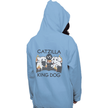 Load image into Gallery viewer, Shirts Pullover Hoodies, Unisex / Small / Royal Blue Catzilla VS King Dog

