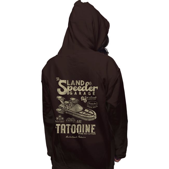 Daily_Deal_Shirts Pullover Hoodies, Unisex / Small / Dark Chocolate Land Speeder Garage