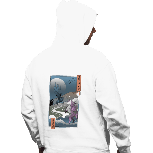 Daily_Deal_Shirts Pullover Hoodies, Unisex / Small / White Unicorn Ukiyo-e
