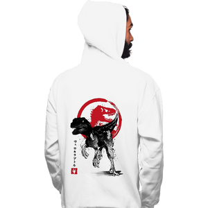 Shirts Pullover Hoodies, Unisex / Small / White Velociraptor sumi-e halftones