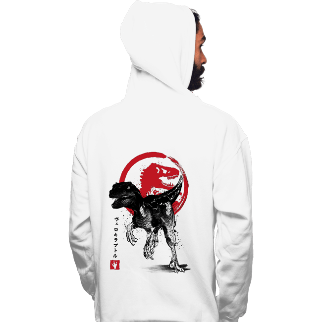 Shirts Pullover Hoodies, Unisex / Small / White Velociraptor sumi-e halftones