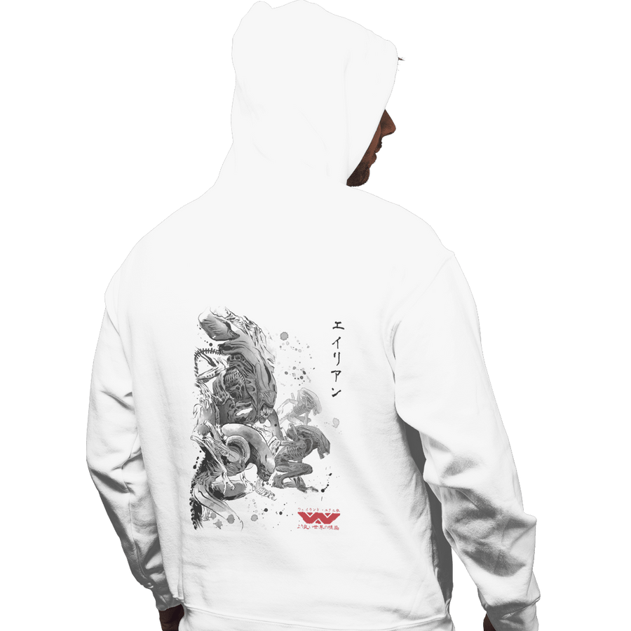 Shirts Pullover Hoodies, Unisex / Small / White Xenomorphs Invasion Sumi-e