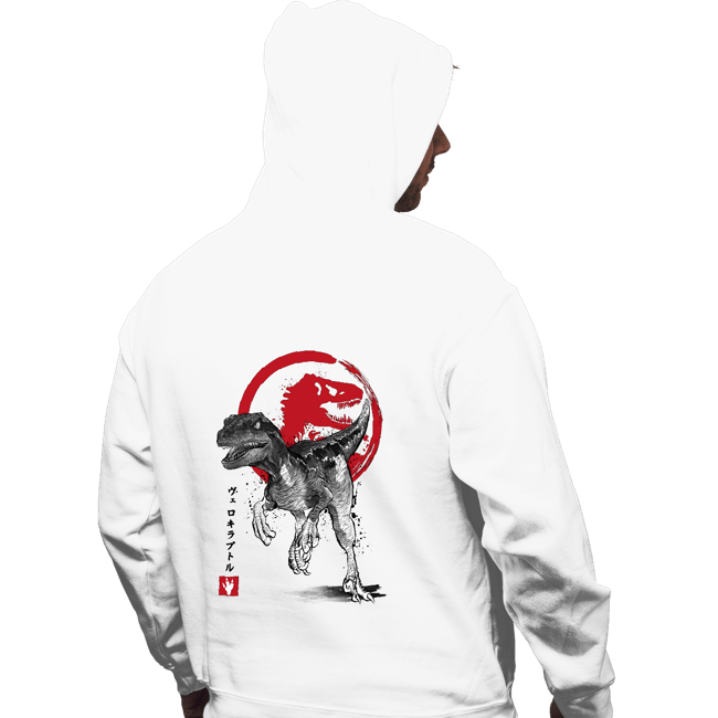 Secret_Shirts Pullover Hoodies, Unisex / Small / White Velociraptor Sumi-E