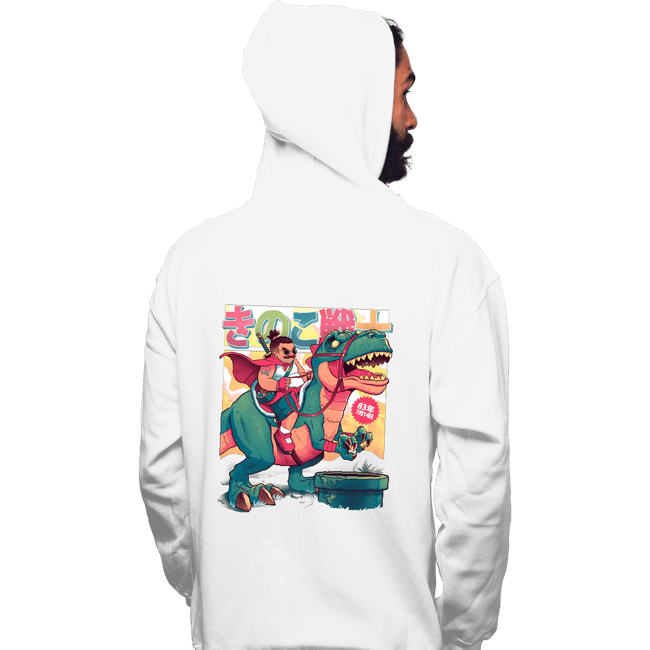 Daily_Deal_Shirts Pullover Hoodies, Unisex / Small / White Mushroom Warrior & Dinosaur