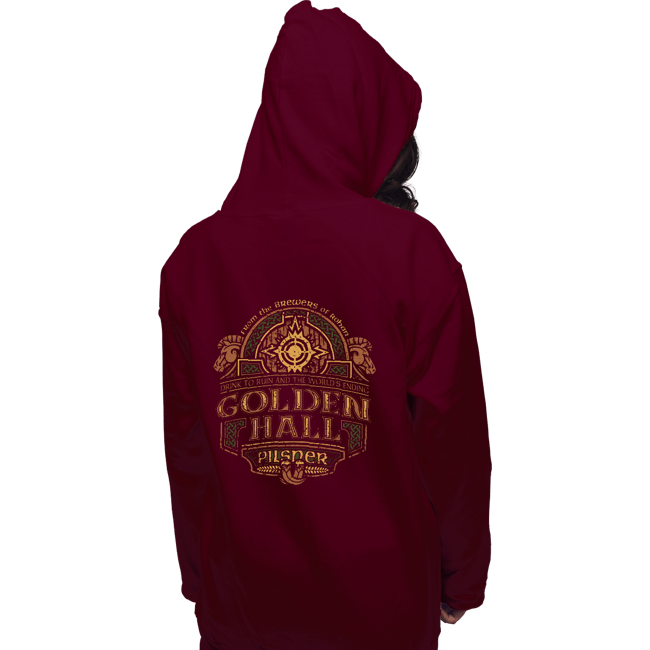 Shirts Pullover Hoodies, Unisex / Small / Maroon Golden Hall Pilsner