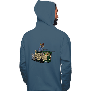Daily_Deal_Shirts Pullover Hoodies, Unisex / Small / Indigo Blue Surfing In The Turtle Van