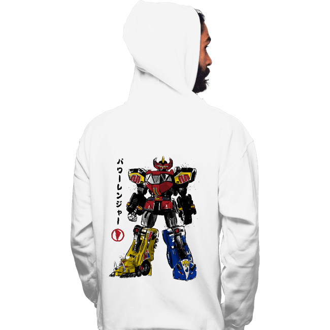 Daily_Deal_Shirts Pullover Hoodies, Unisex / Small / White Mighty Morphin Megazord Sumi-e