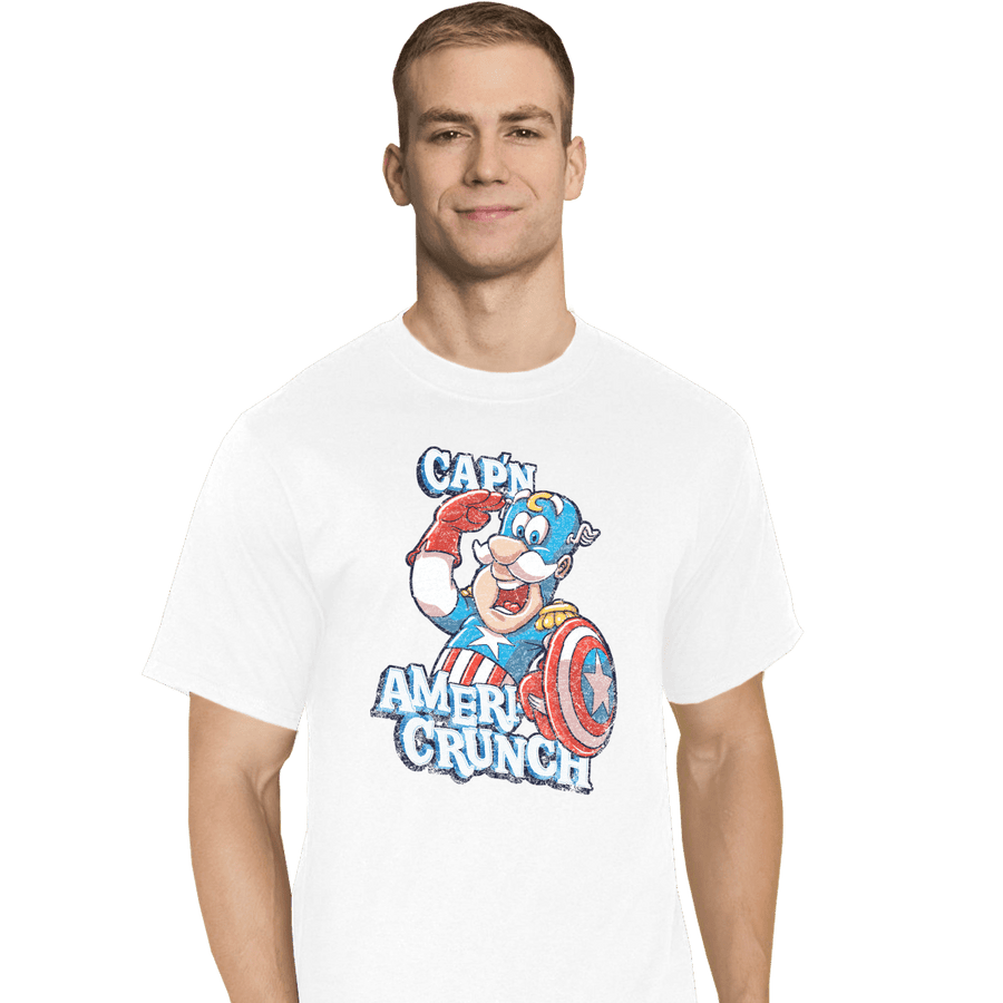 Shirts T-Shirts, Tall / Large / White Cap'n AmeriCrunch