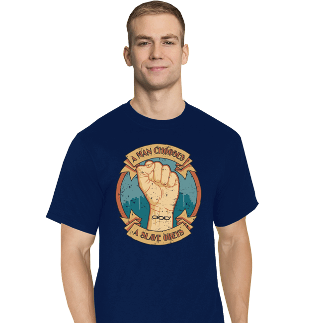 Shirts T-Shirts, Tall / Large / Navy A Man Chooses A Slave Obeys