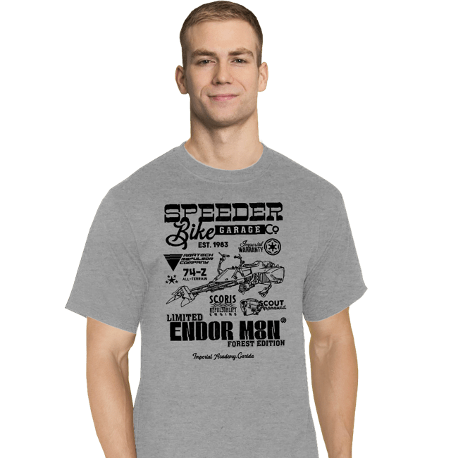 Daily_Deal_Shirts T-Shirts, Tall / Large / Sports Grey Speeder Bike Garage