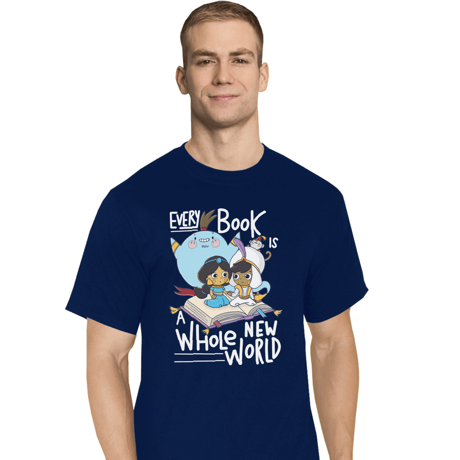 Shirts T-Shirts, Tall / Large / Navy Every Book Is a Whole New World