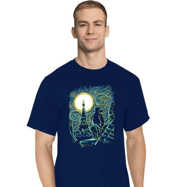Shirts T-Shirts, Tall / Large / Navy Starry Paris Cats