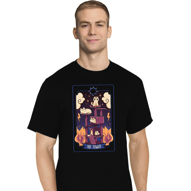 Daily_Deal_Shirts T-Shirts, Tall / Large / Black The Tower Cat Tarot