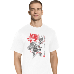 Shirts T-Shirts, Tall / Large / White Twilight Wolf Sumi-e