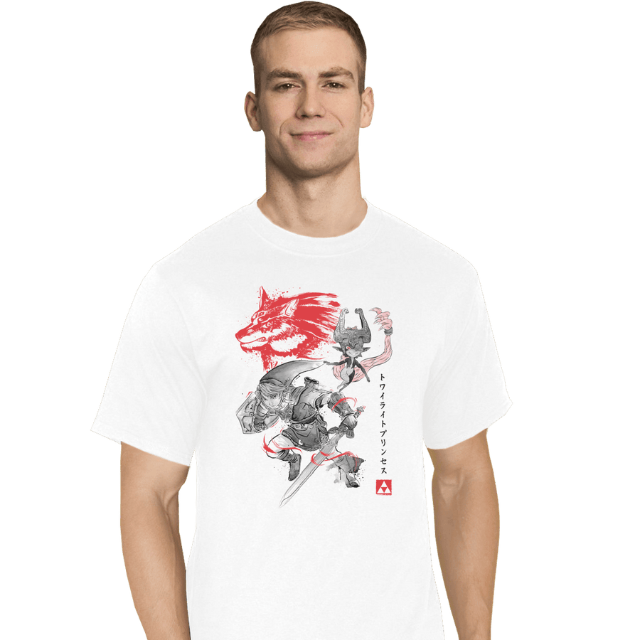 Shirts T-Shirts, Tall / Large / White Twilight Wolf Sumi-e