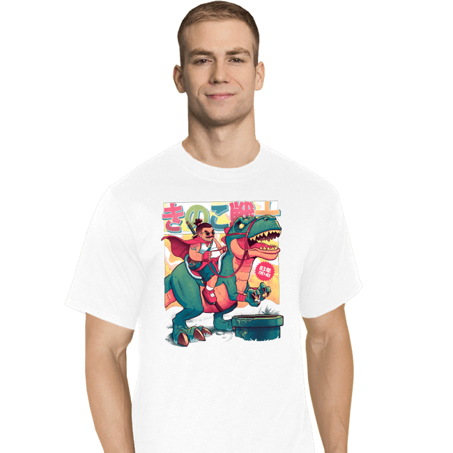 Daily_Deal_Shirts T-Shirts, Tall / Large / White Mushroom Warrior & Dinosaur