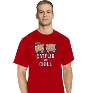 Shirts T-Shirts, Tall / Large / Red Catflix And Chill