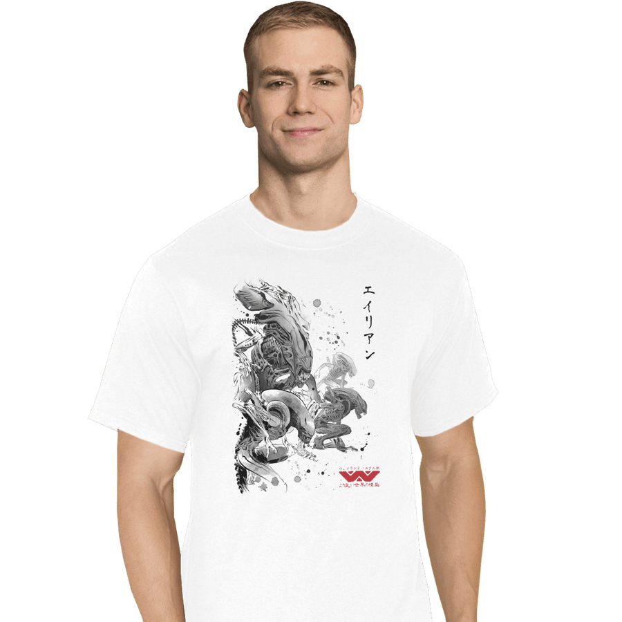 Shirts T-Shirts, Tall / Large / White Xenomorphs Invasion Sumi-e