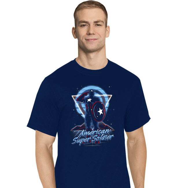 Shirts T-Shirts, Tall / Large / Navy Retro American Super Soldier
