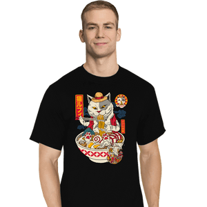 Daily_Deal_Shirts T-Shirts, Tall / Large / Black Ramen Cat Pirate