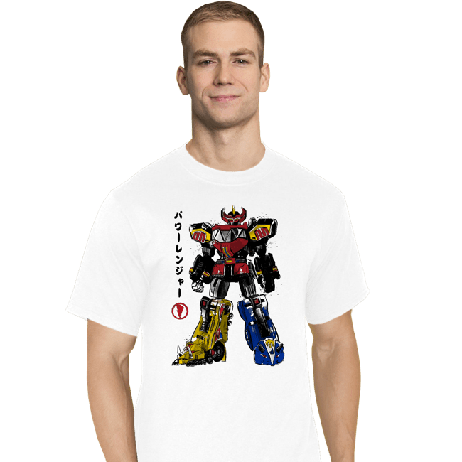 Daily_Deal_Shirts T-Shirts, Tall / Large / White Mighty Morphin Megazord Sumi-e