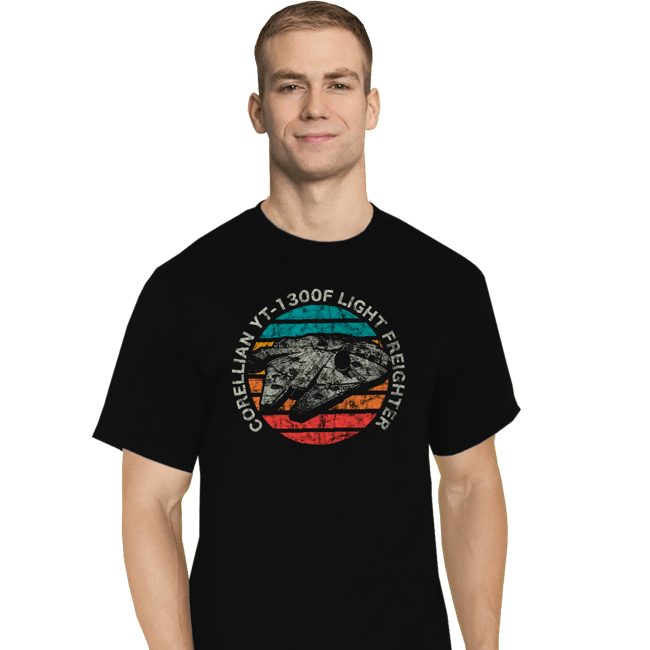 Shirts T-Shirts, Tall / Large / Black Retro Millennium Falcon Sun