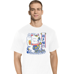 Shirts T-Shirts, Tall / Large / White Lucky Cat Coffee Shop