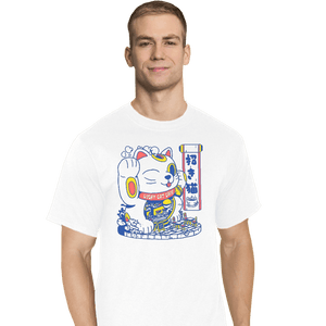 Shirts T-Shirts, Tall / Large / White Lucky Cat Coffee Shop
