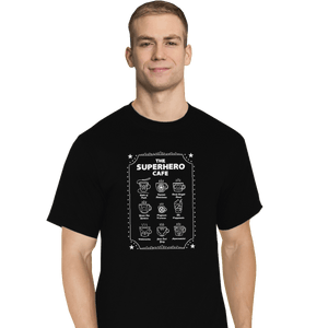 Shirts T-Shirts, Tall / Large / Black Superhero Cafe