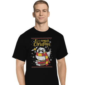 Shirts T-Shirts, Tall / Large / Black Owl Magic Christmas