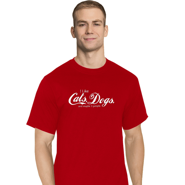 Shirts T-Shirts, Tall / Large / Red I Like Cats, Dogs, And Maybe 3 People