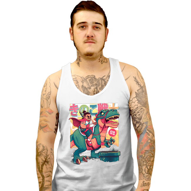Daily_Deal_Shirts Tank Top, Unisex / Small / White Mushroom Warrior & Dinosaur