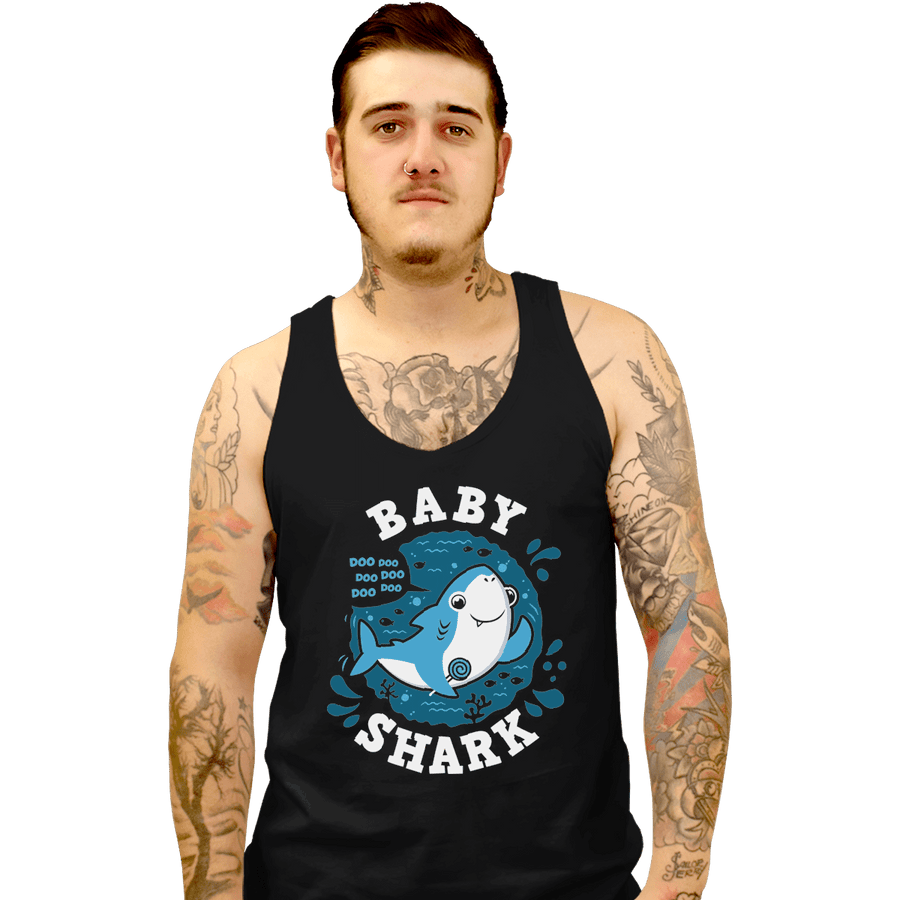 Shirts Tank Top, Unisex / Small / Black Cute Baby Shark