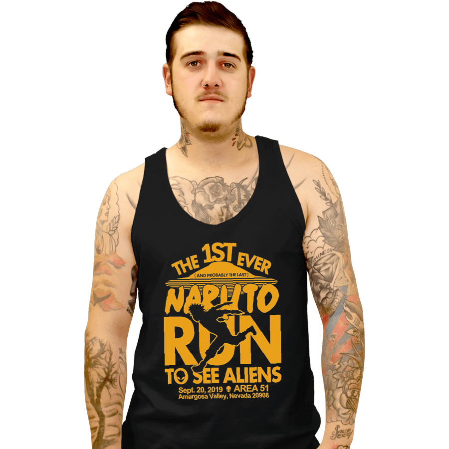 Shirts Tank Top, Unisex / Small / Black Naruto Run For Aliens
