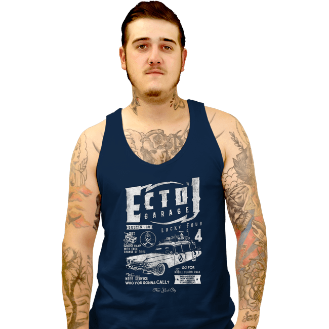 Secret_Shirts Tank Top, Unisex / Small / Navy ECTO-1 Garage