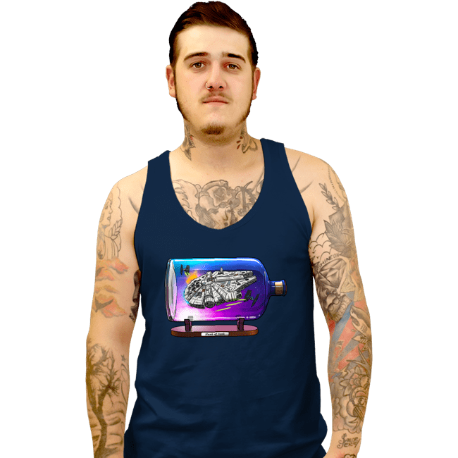 Daily_Deal_Shirts Tank Top, Unisex / Small / Navy Spaceship In A Bottle